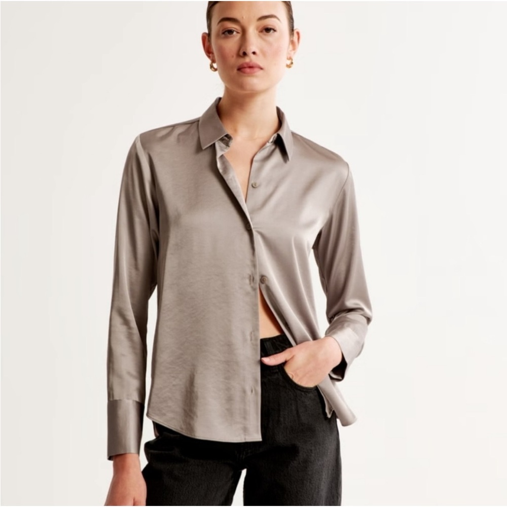 Abercrombie & Fitch Satin Shirt in Taupe